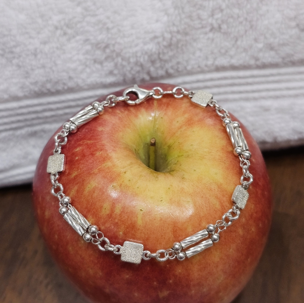 Italy 925 Silver Bead Station Bracelet Vintage - Picture 8 of 11
